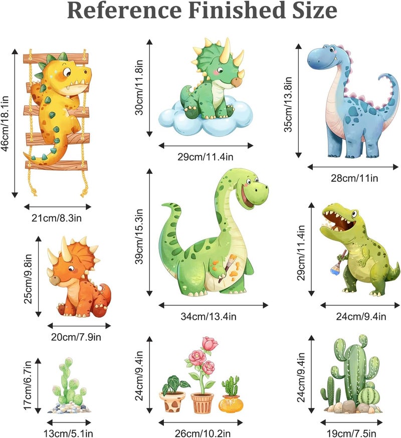 Decvictor Watercolor Funny Dinosaur Wall Decals, Cartoon Cute Dino Playing Cacti Wall Stickers Vinyl Peel and Stick Wall Decal Self Adhesive Wall Art Sticker for Baby Nursery Kids Room Home Decor - Image 5